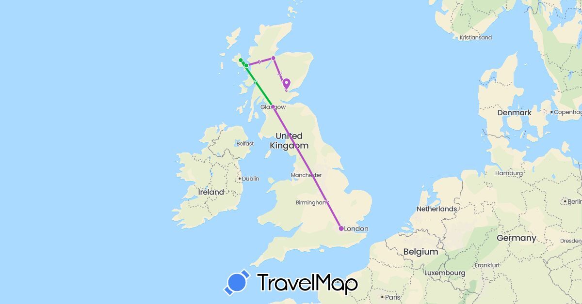 TravelMap itinerary: bus, train in United Kingdom (Europe)